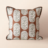 RANGREZ II Square Cushion, Block Print, 18 x 18 Inch, Mocha, Jaipur House — thumbnail