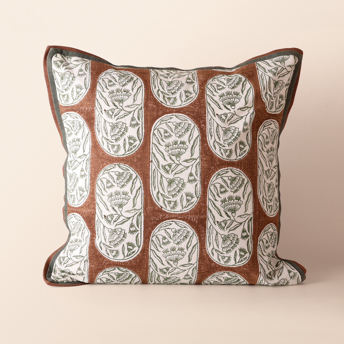 RANGREZ II Square Cushion, Block Print, 18 x 18 Inch, Mocha, Jaipur House