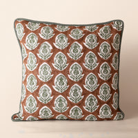 AMBAR Square Cushion, Block Print, 18 x 18 Inch, Mocha, Jaipur House — thumbnail