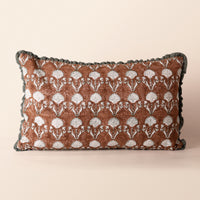 MEHRAB Oblong Cushion, Block Print, 12 x 20 Inch, Mocha, Green Motif, Jaipur House — thumbnail