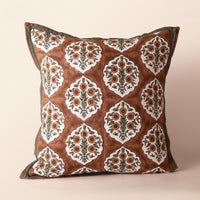 BAGRU Square Cushion, Block Print, 18 x 18 Inch, Mocha, Jaipur House — thumbnail