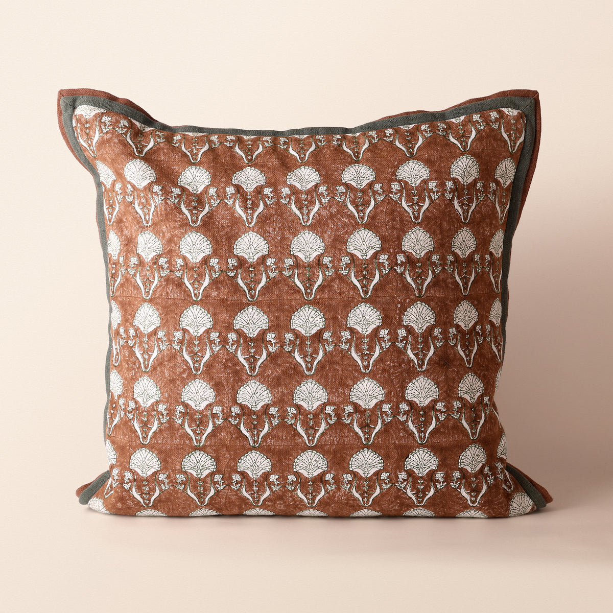 BUNDI Square Cushion, Block Print, 18 x 18 Inch, Mocha, Jaipur House
