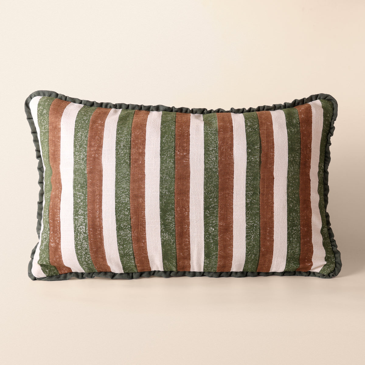 JHAROKHA Oblong Cushion, Block Print, 12 x 20 Inch, Mocha, Two-Tone, Jaipur House