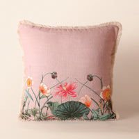 PANKHURI Square Cushion, Embroidery, 18 x 18 Inch, Blush, Botanical Bloom — thumbnail
