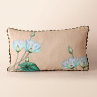 KALI Oblong Cushion, Embroidery, 12 x 20 Inch, Beige, Botanical Bloom — thumbnail