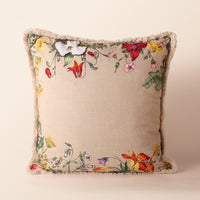 KUNJ Square Cushion, Embroidery, 18 x 18 Inch, Beige, Botanical Bloom — thumbnail