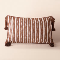 JHAROKHA Oblong Cushion, Block Print, 12 x 20 Inch, Mocha, Single-Tone, Jaipur House — thumbnail
