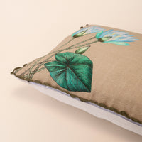 KALI Oblong Cushion, Embroidery, 12 x 20 Inch, Beige, Botanical Bloom — thumbnail