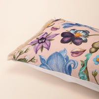 KALI Oblong Cushion, Embroidery, 12 x 20 Inch, Blush, Botanical Bloom — thumbnail