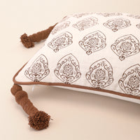 MEHRAB Oblong Cushion, Block Print, 12 x 20 Inch, Mocha, Brown Motif, Jaipur House — thumbnail