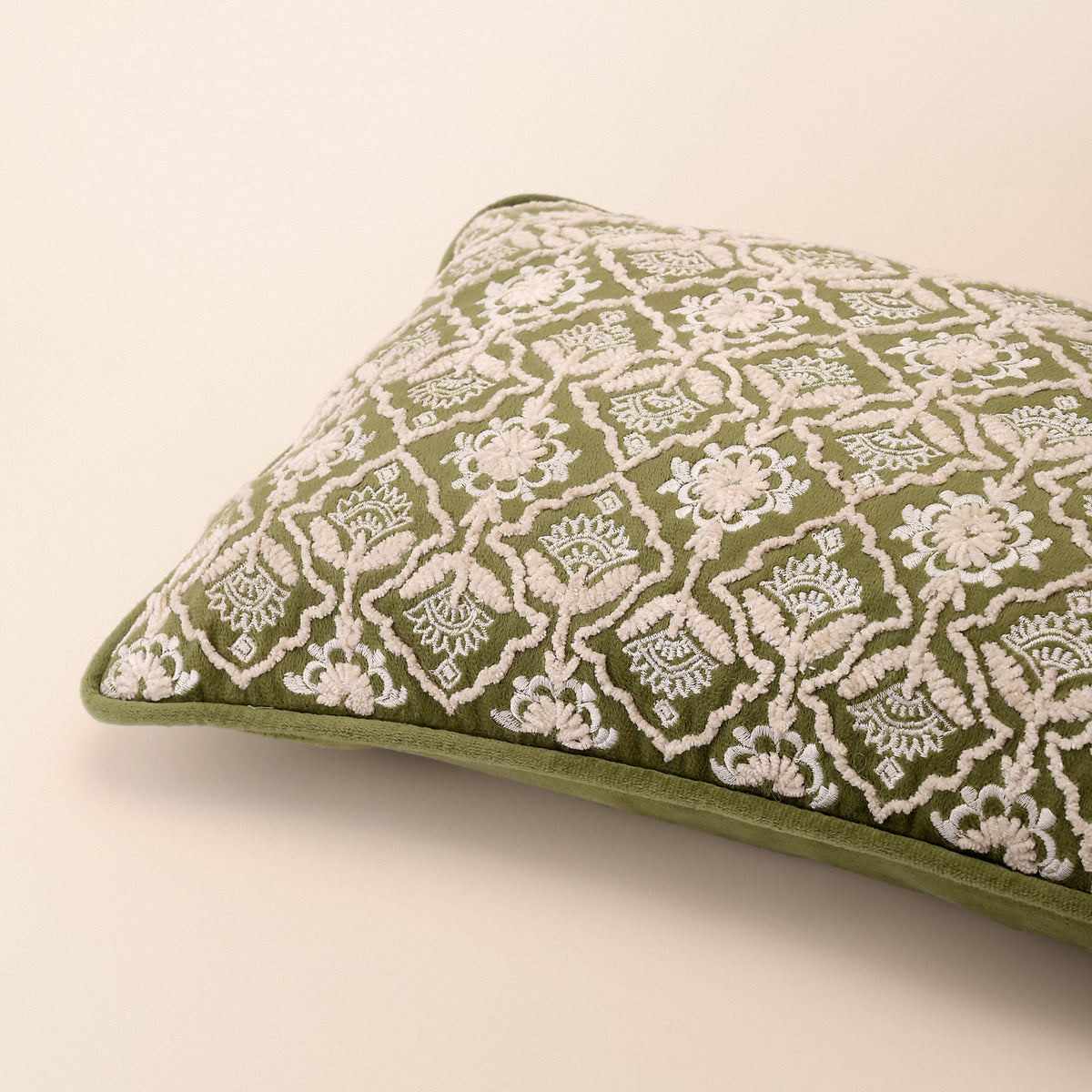 HOOR Oblong Cushion, Dori, 12 x 20 Inch, Sage, Romantic Vintage