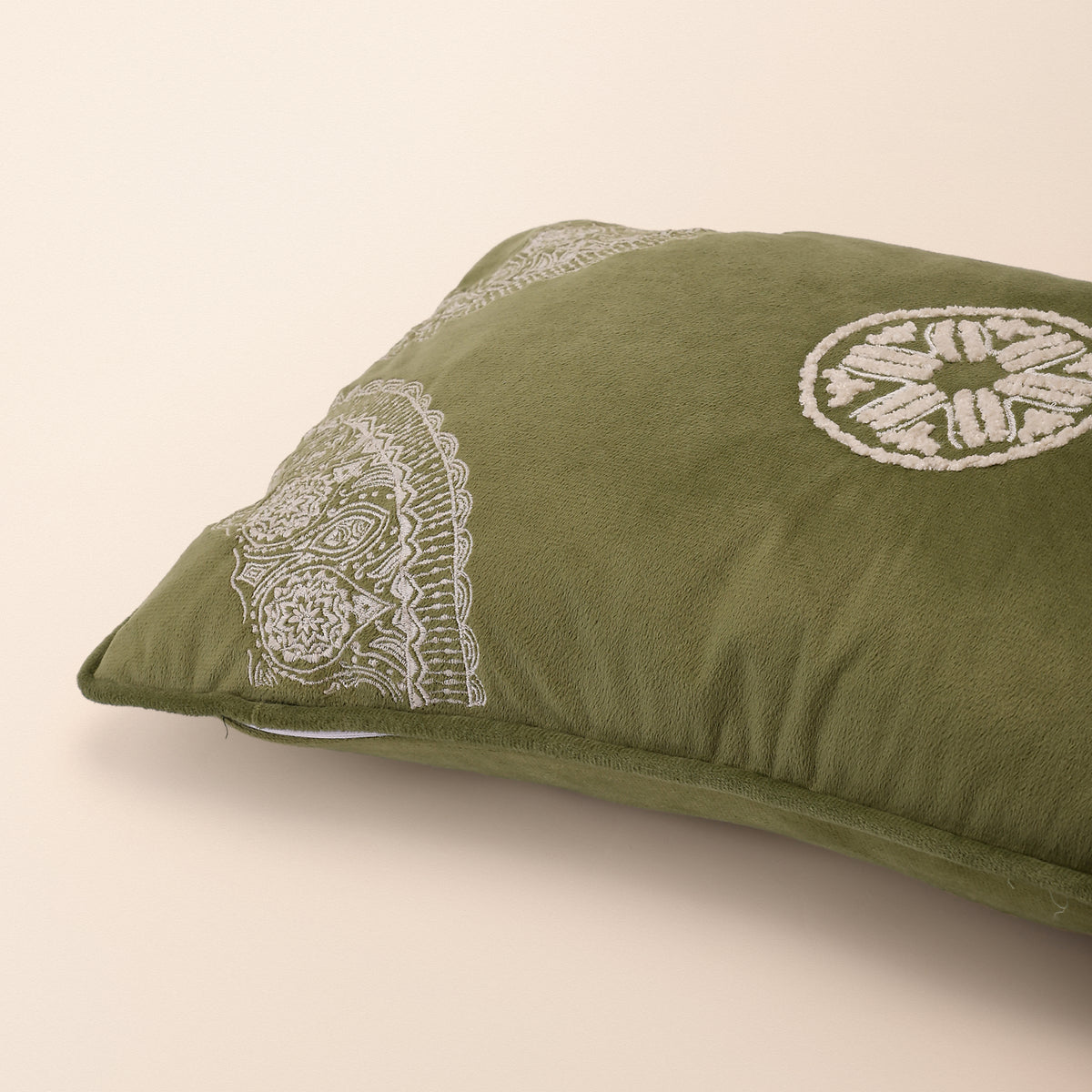 SUKOON Oblong Cushion, Dori, 12 x 20 Inch, Sage, Romantic Vintage