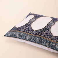 NISHAT Oblong Cushion, Zari, 12 x 20 Inch, Blue, Mughal Garden — thumbnail