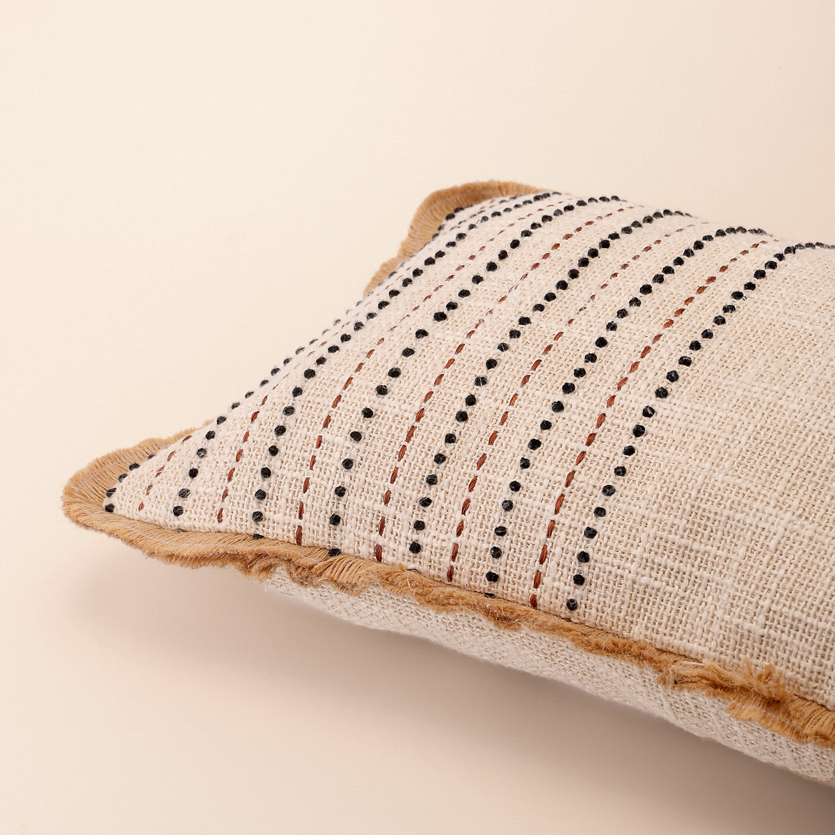 SOLENNE Oblong Cushion, Kantha, 12 x 20 Inch, Ivory, Classic Monochromes