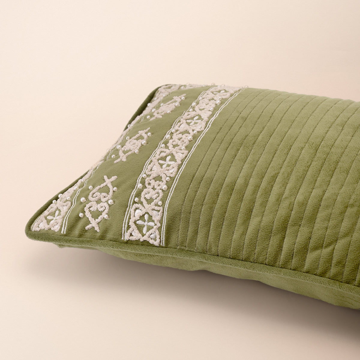 SABA Oblong Cushion, Dori, 12 x 20 Inch, Sage, Romantic Vintage