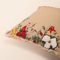 KUNJ Square Cushion, Embroidery, 18 x 18 Inch, Beige, Botanical Bloom — thumbnail