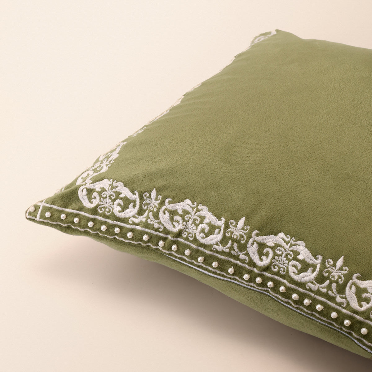 MAHNOOR I Square Cushion, Dori, 18 x 18 Inch, Sage, Romantic Vintage