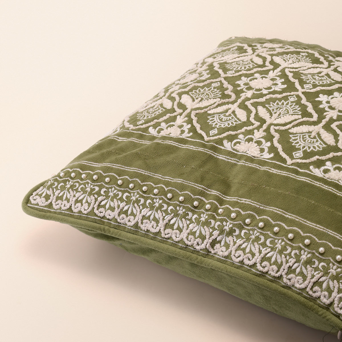 ADAH Square Cushion, Dori, 18 x 18 Inch, Sage, Romantic Vintage