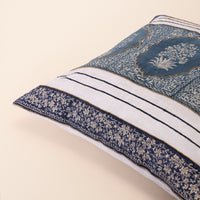 MEHTAB Square Cushion, Zari, 18 x 18 Inch, Blue, Three Motif, Mughal Garden — thumbnail