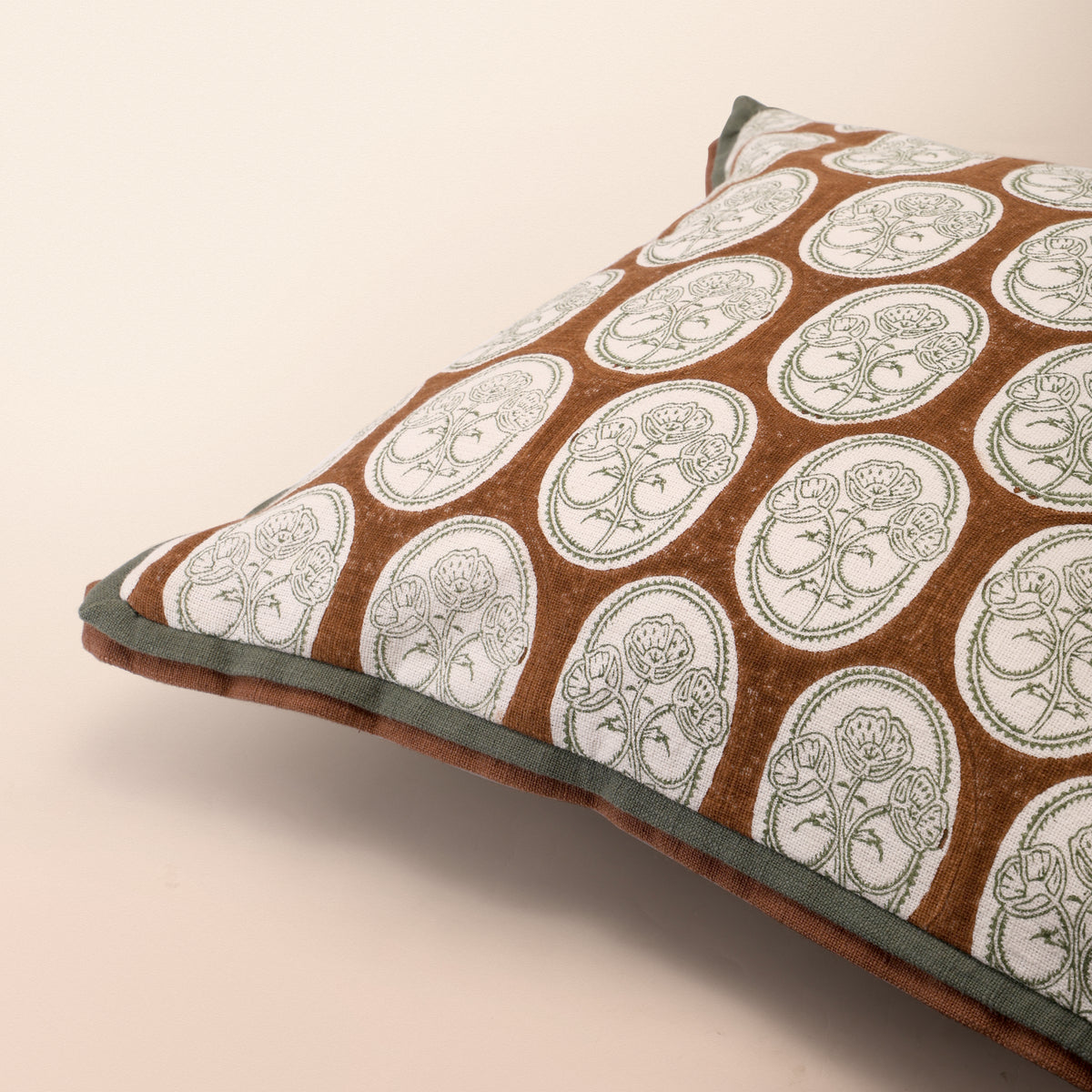 RANGREZ I Square Cushion, Block Print, 18 x 18 Inch, Mocha, Jaipur House
