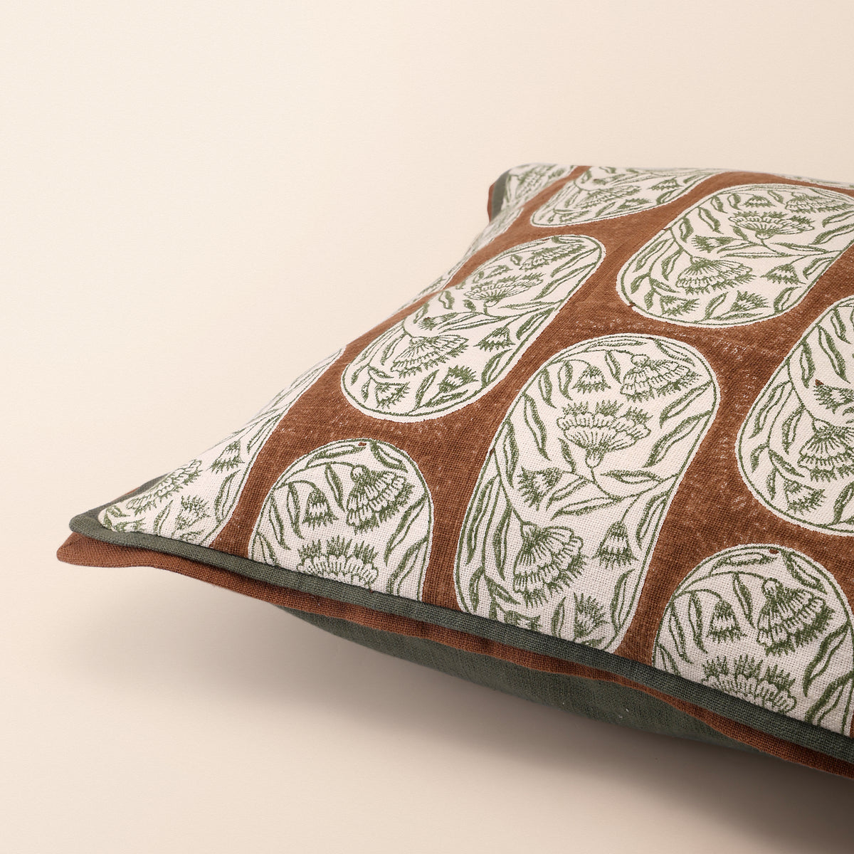 RANGREZ II Square Cushion, Block Print, 18 x 18 Inch, Mocha, Jaipur House