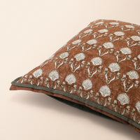 BUNDI Square Cushion, Block Print, 18 x 18 Inch, Mocha, Jaipur House — thumbnail