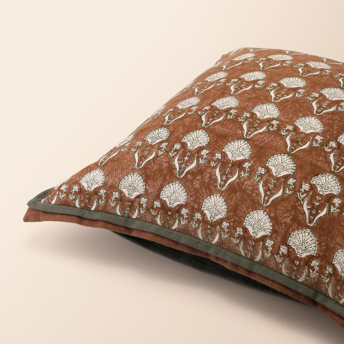 BUNDI Square Cushion, Block Print, 18 x 18 Inch, Mocha, Jaipur House