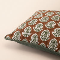 AMBAR Square Cushion, Block Print, 18 x 18 Inch, Mocha, Jaipur House — thumbnail
