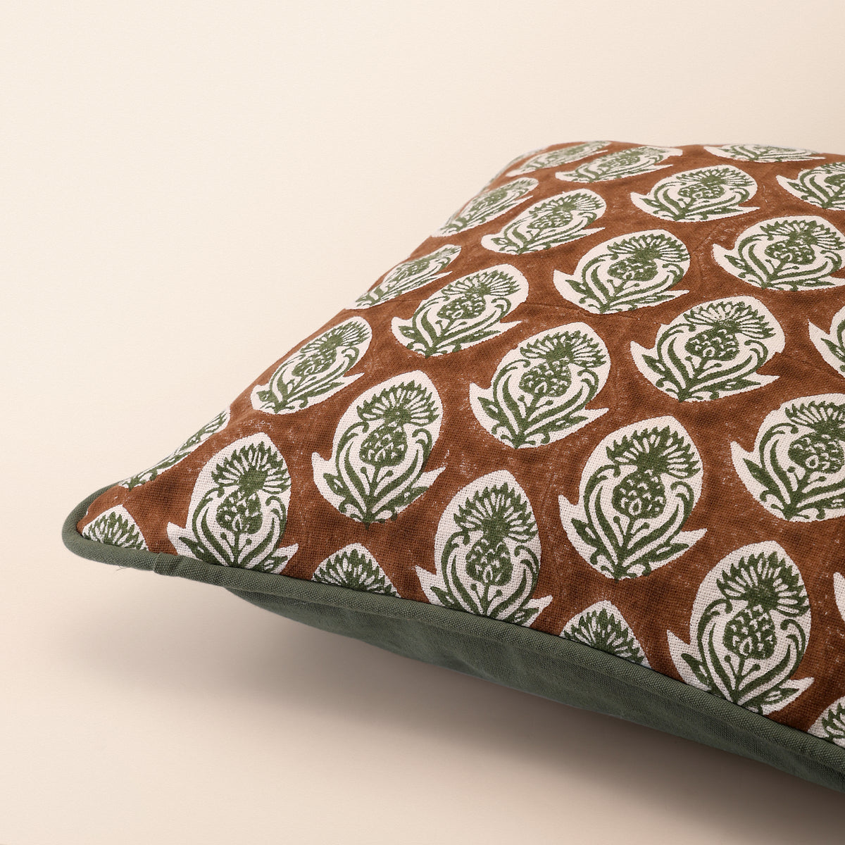 AMBAR Square Cushion, Block Print, 18 x 18 Inch, Mocha, Jaipur House