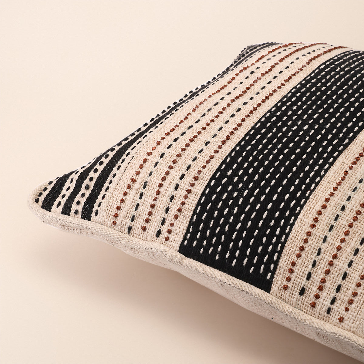 CIREL Square Cushion, Kantha, 18 x 18 Inch, Ivory, Classic Monochromes