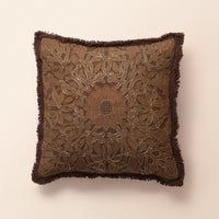 UMBER Square Cushion, Bead Work, 18 x 18 Inch, Dark Brown, TNT Beads — thumbnail