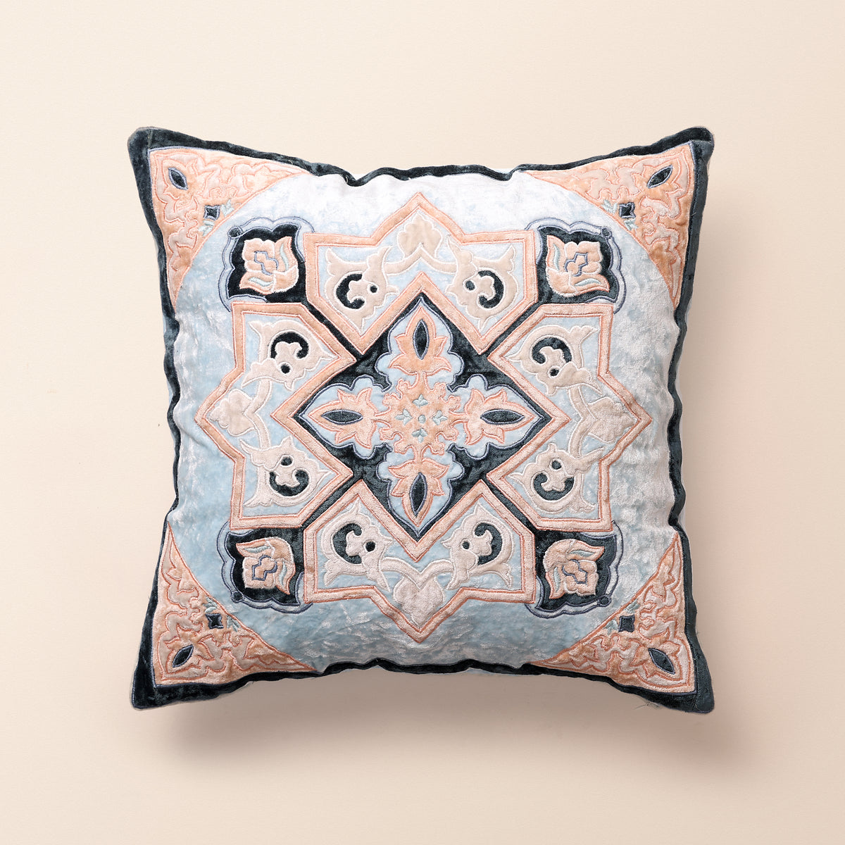 MINA Square Cushion, Patchwork, 18 x 18 Inch, Blue, Persian Mosaic