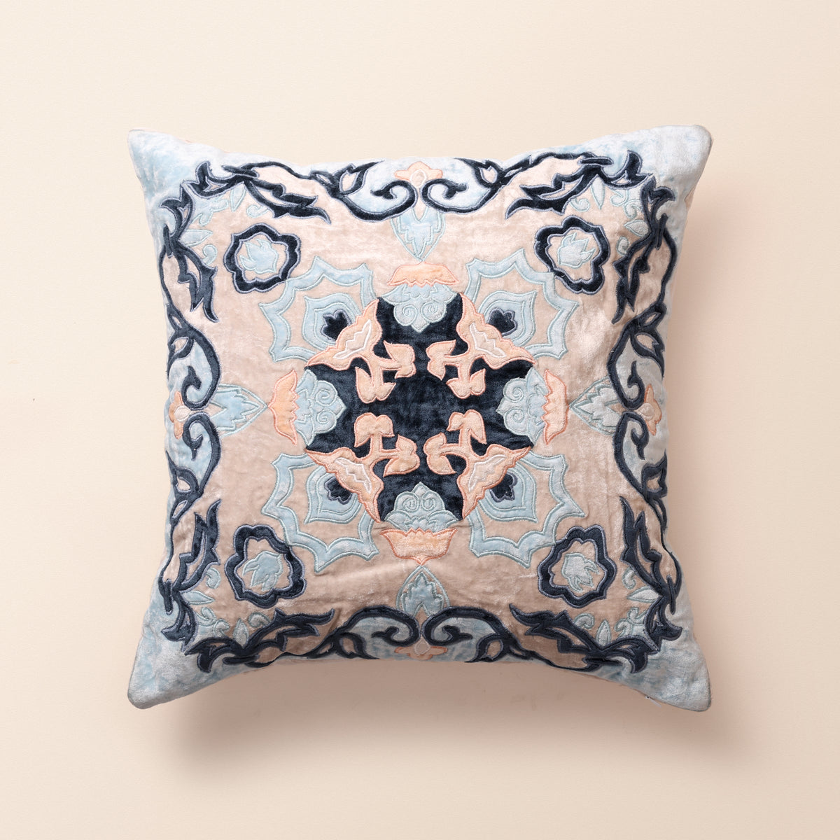 KASHI Square Cushion, Patchwork, 18 x 18 Inch, Blue, Persian Mosaic