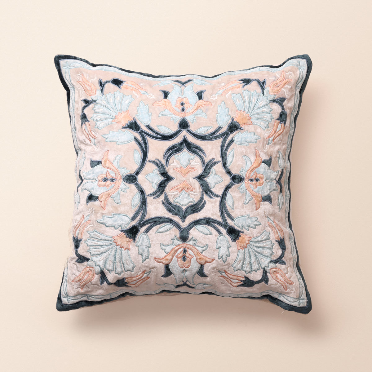 KASHN Square Cushion, Patchwork, 18 x 18 Inch, Blue, Persian Mosaic
