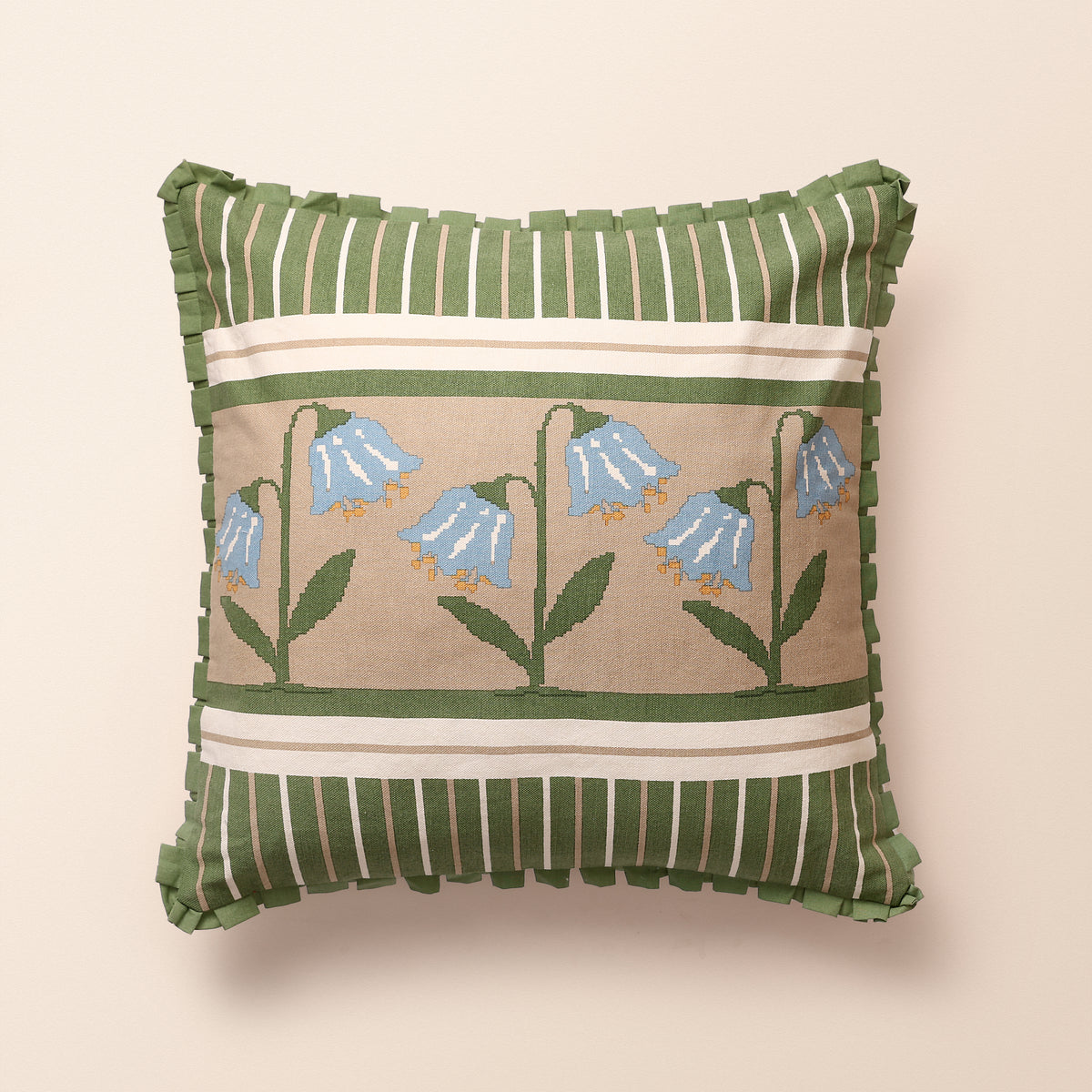 Stripe Screen Printed Square Cushion, Screen Print, 18 x 18 Inch, Ivory, Printed Stripes