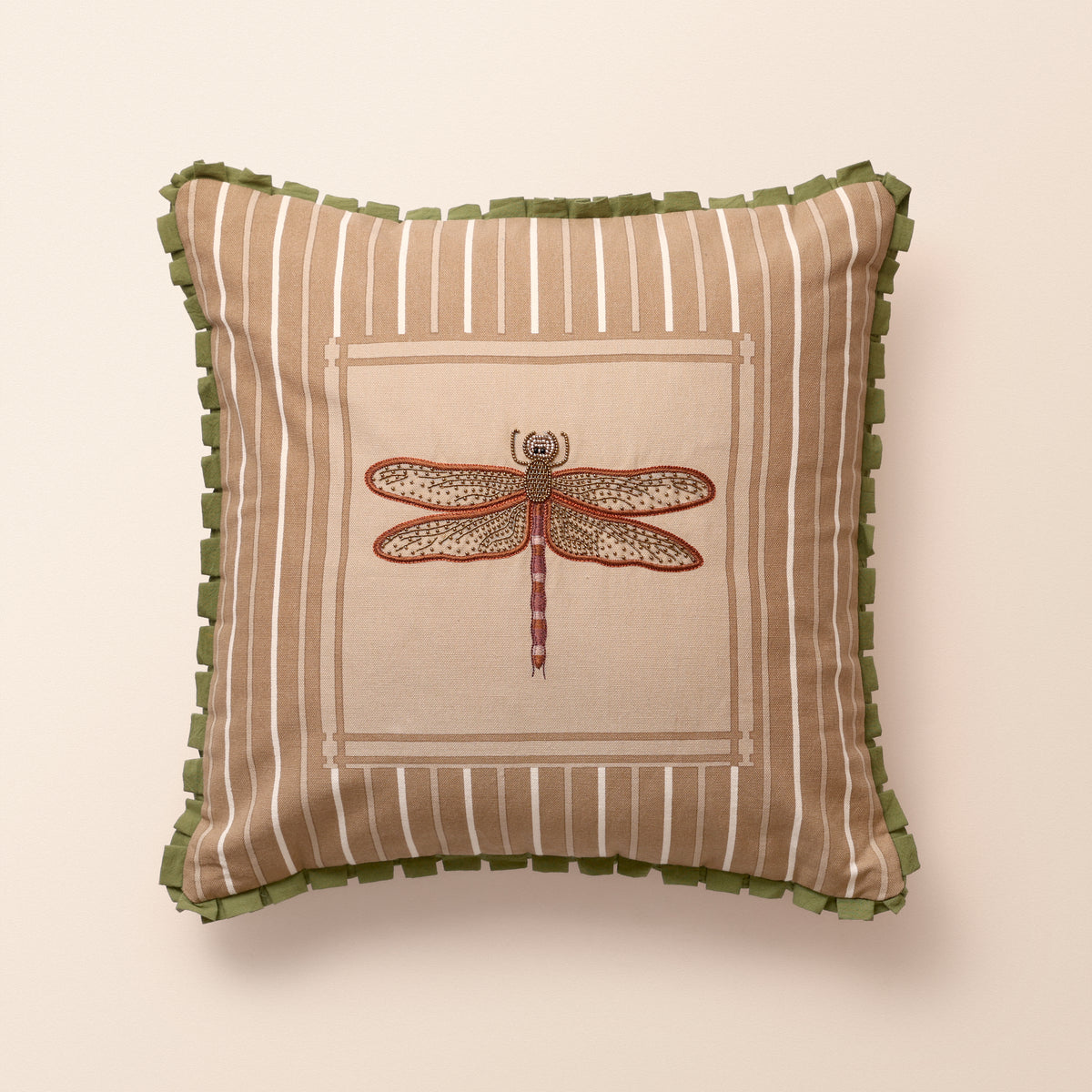 SANGANER Square Cushion, Screen Print, 18 x 18 Inch, Ivory, Printed Stripes