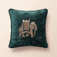 CREST Square Cushion, Zardozi, 18 x 18 Inch, Teal, Velvet Luxe — thumbnail