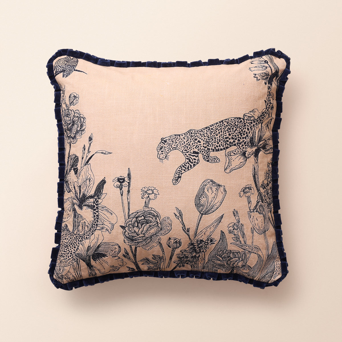 WILDWOOD Square Cushion, Toile, 18 x 18 Inch, Indigo & Cream, Indigo Forest