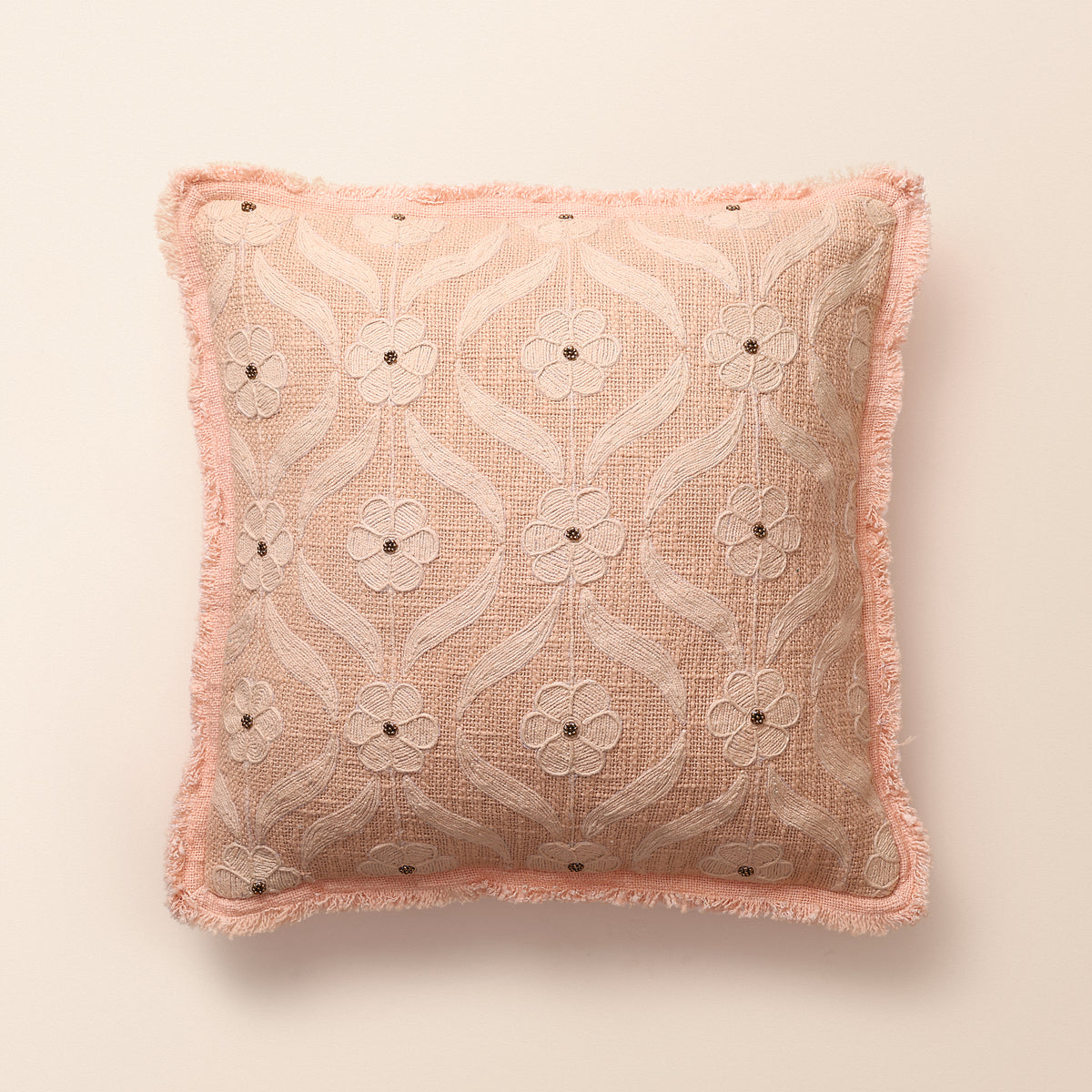 VERMILION Square Cushion, Bead Work, 18 x 18 Inch, Vermilion, TNT Beads