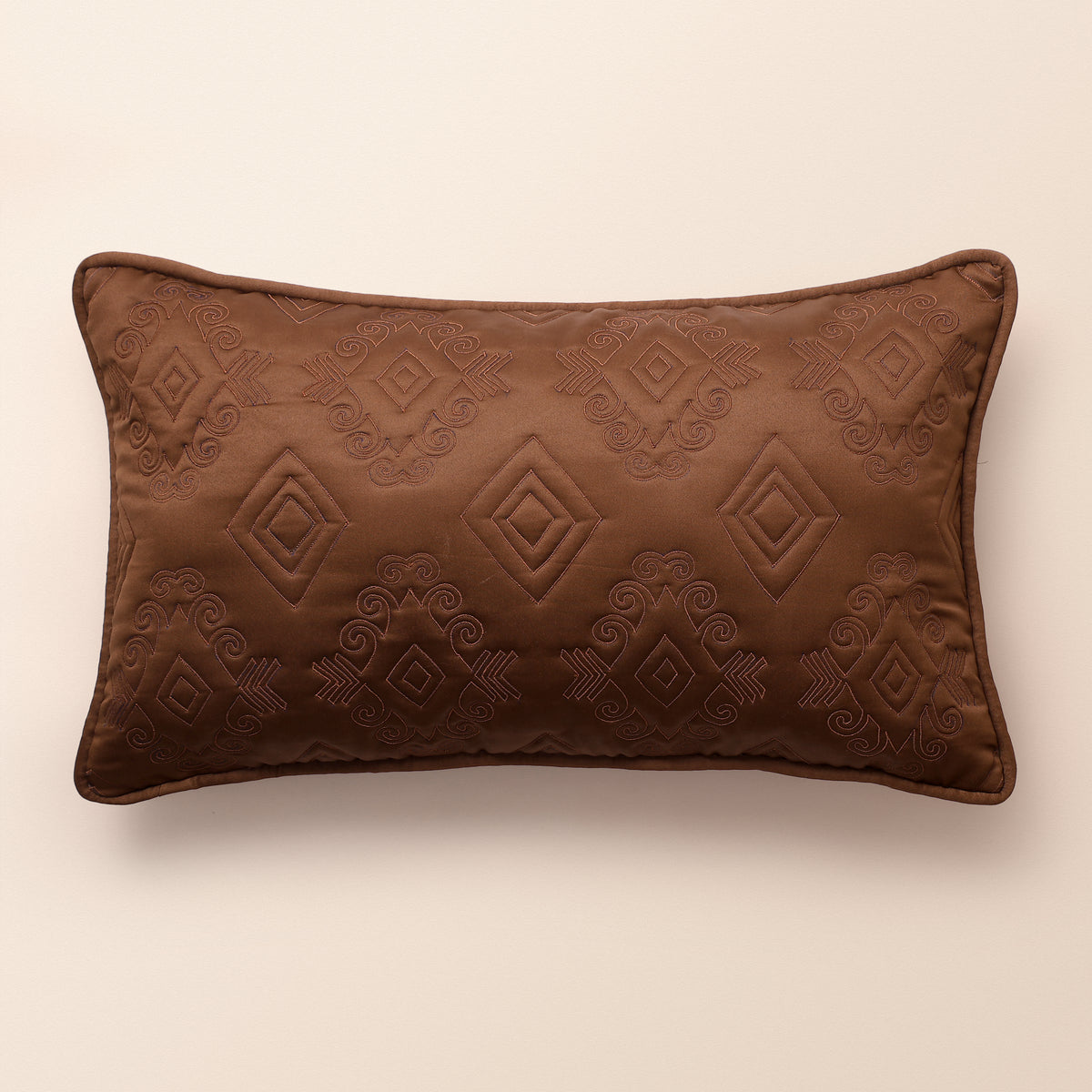 Ikkat Oblong Cushion, Ikat, 12 x 20 Inch, Mocha, Ikat Weave