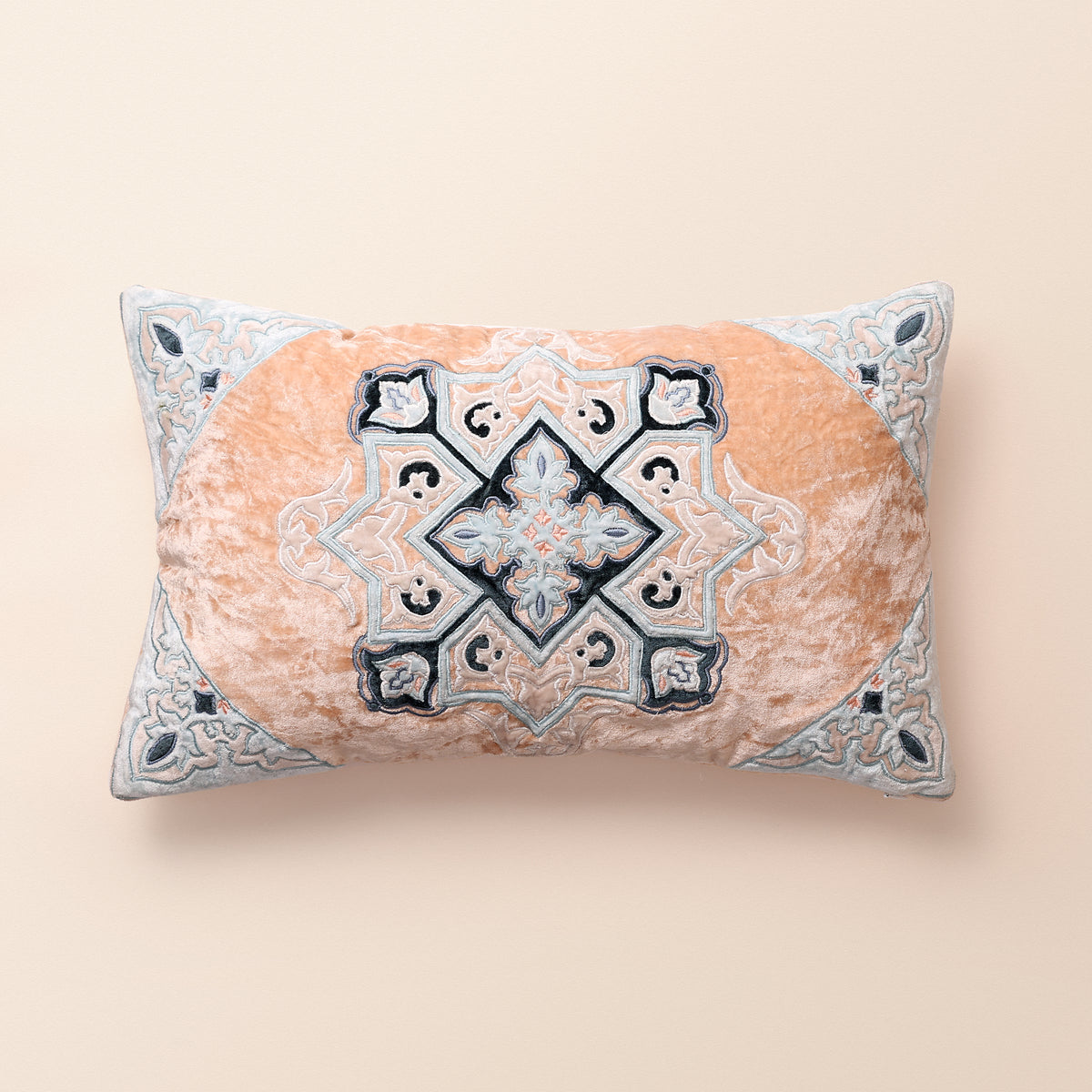 SHIRAZ Oblong Cushion, Patchwork, 12 x 20 Inch, Blue