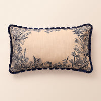 GROVE Oblong Cushion, Toile, 12 x 20 Inch, Indigo & Cream, Indigo Forest — thumbnail