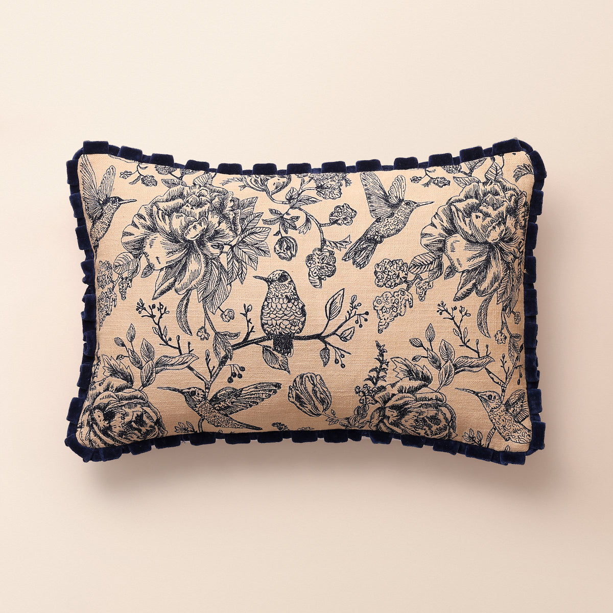 NIGHTFALL Oblong Cushion, Toile, 12 x 20 Inch, Indigo & Cream, Indigo Forest