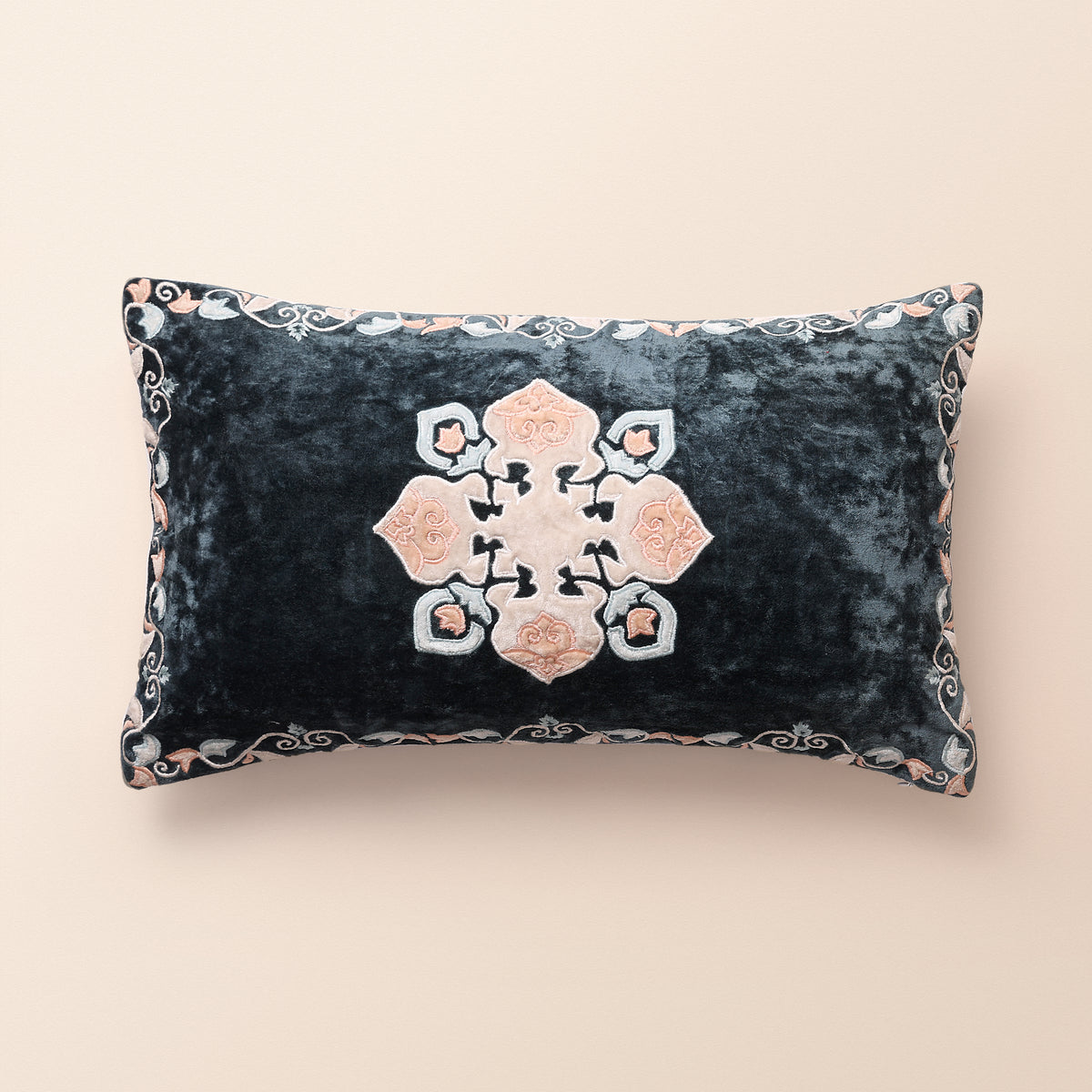 SHIRAZ Oblong Cushion, Patchwork, 12 x 20 Inch, Blue, Persian Mosaic