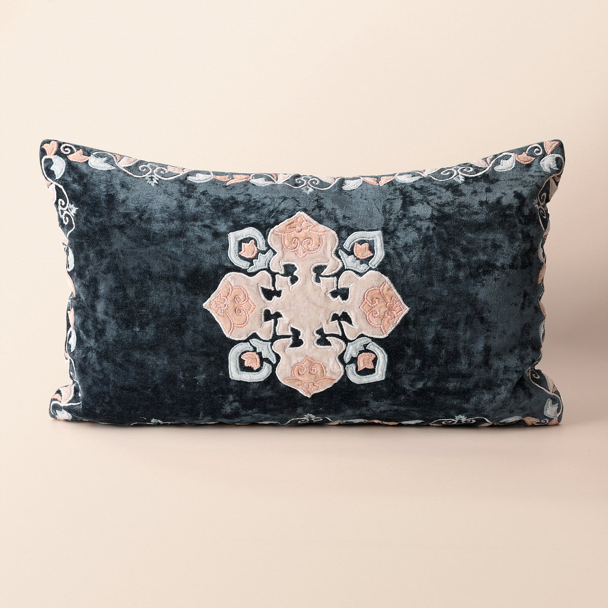 SHIRAZ Oblong Cushion, Patchwork, 12 x 20 Inch, Blue, Persian Mosaic