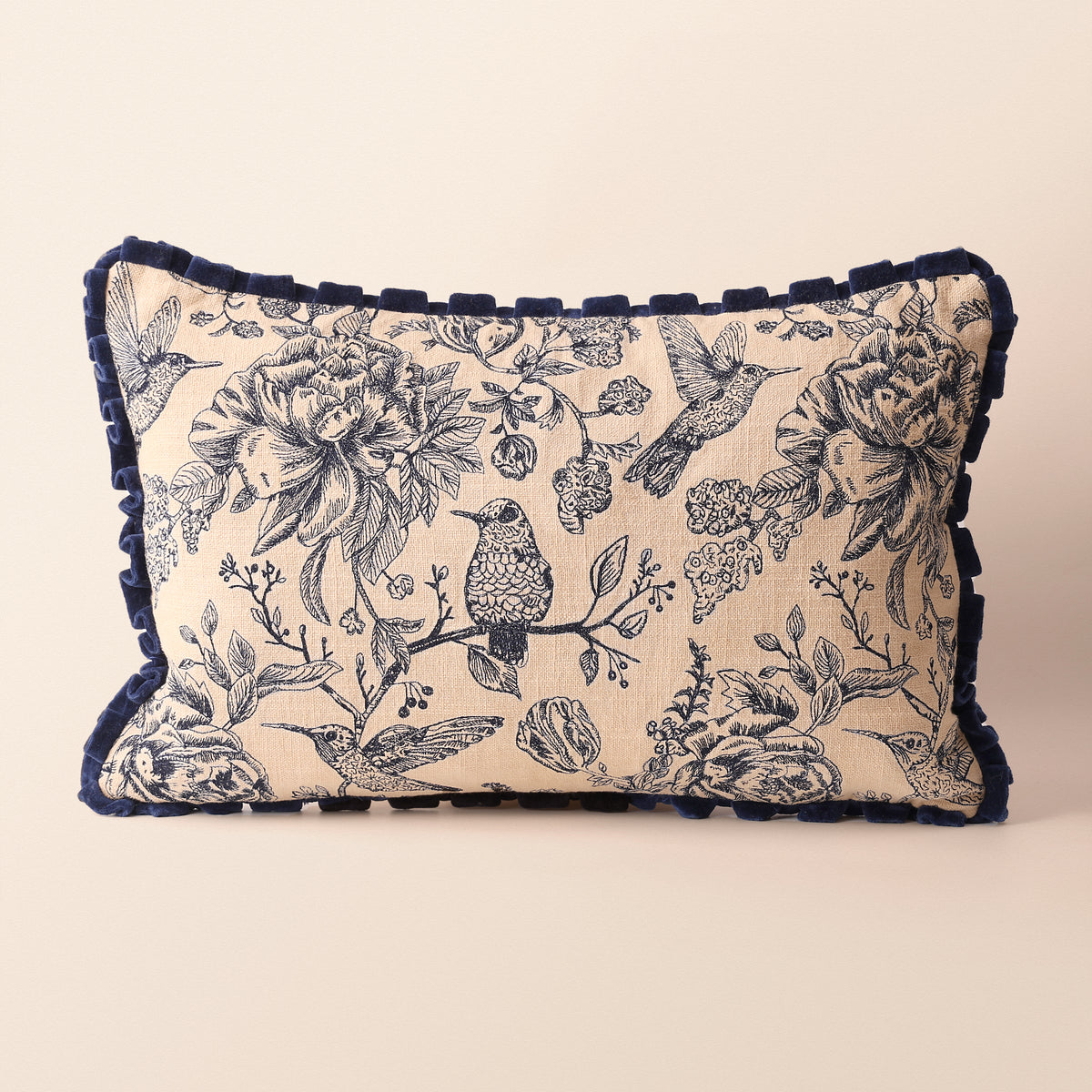 NIGHTFALL Oblong Cushion, Toile, 12 x 20 Inch, Indigo & Cream, Indigo Forest