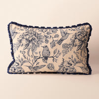 NIGHTFALL Oblong Cushion, Toile, 12 x 20 Inch, Indigo & Cream, Indigo Forest — thumbnail
