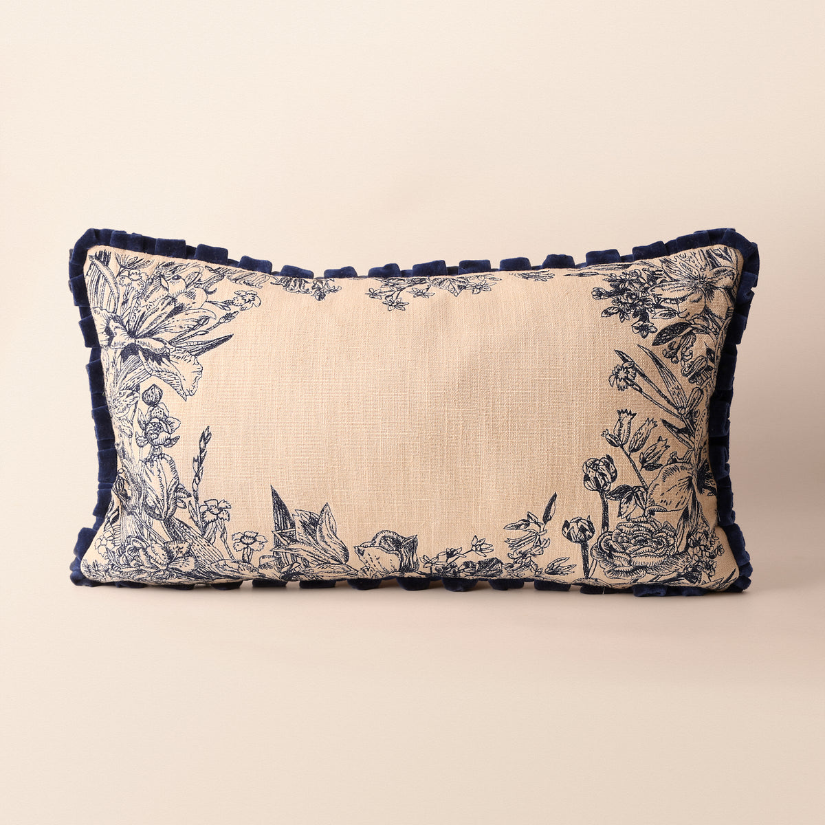 GROVE Oblong Cushion, Toile, 12 x 20 Inch, Indigo & Cream, Indigo Forest