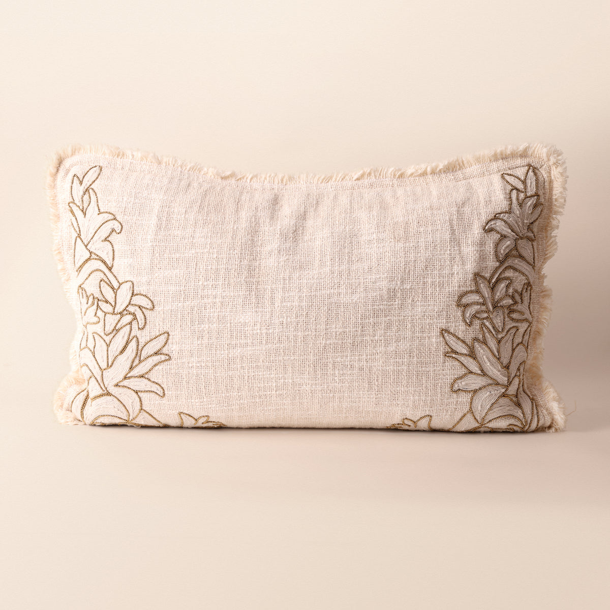 IVOIRE Oblong Cushion, Bead Work, 12 x 20 Inch, Ivory, TNT Beads