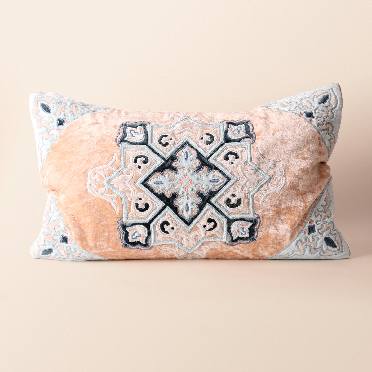 SHIRAZ Oblong Cushion, Patchwork, 12 x 20 Inch, Blue